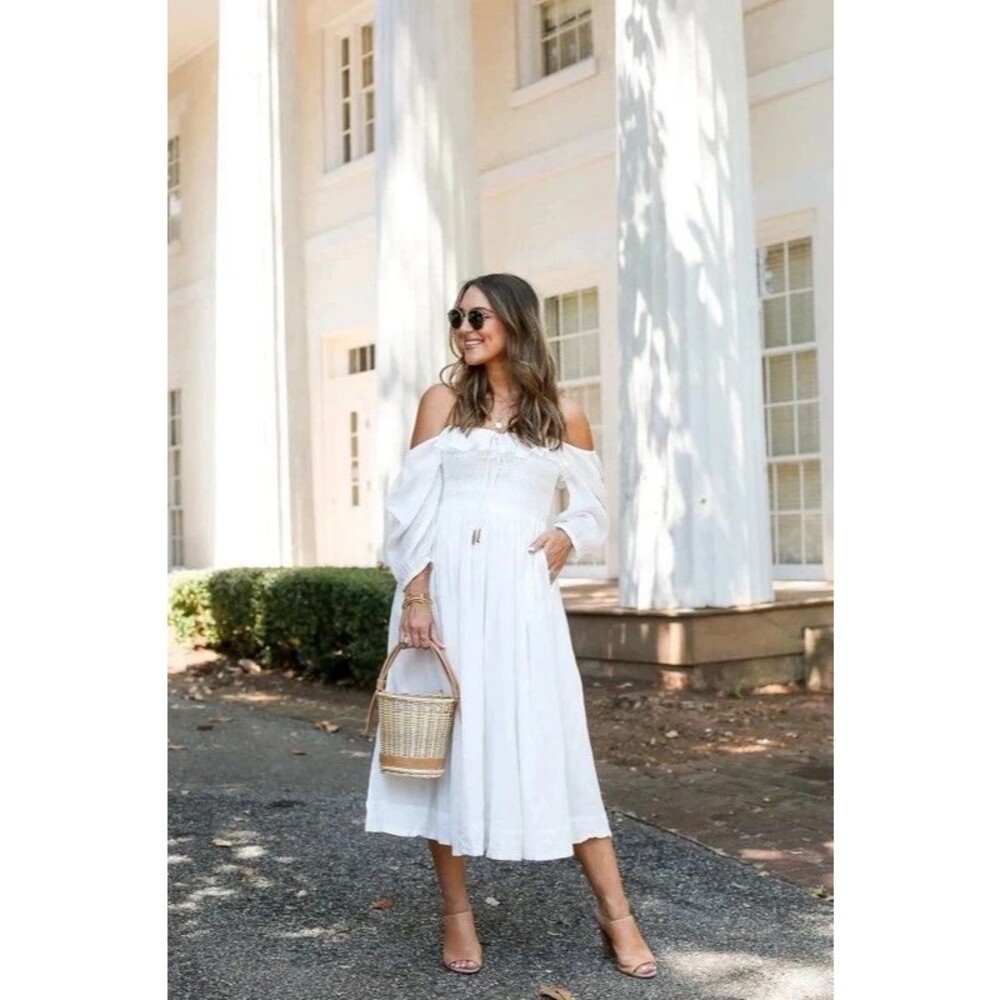 Free People Oasis Midi Dress White Size M Pre-Loved Romantic Boho #060